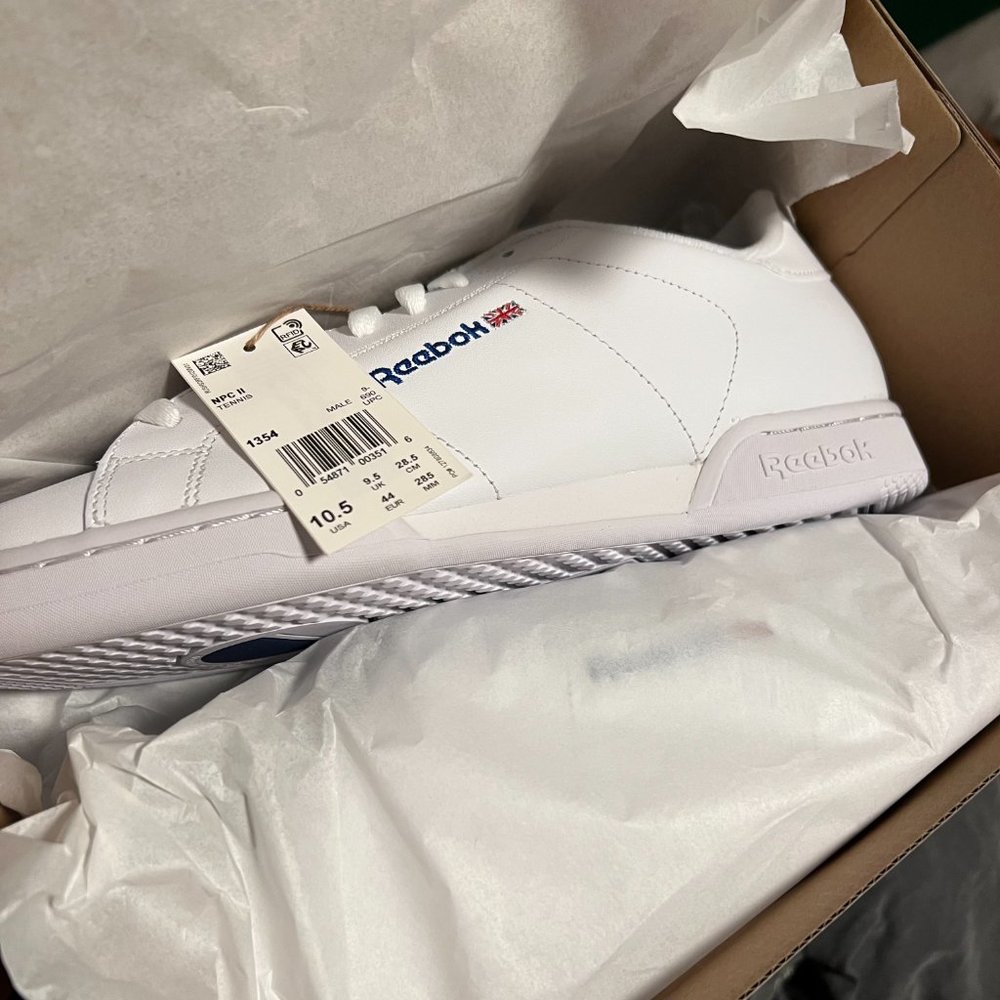 Size 10.5 - Reebok NPC II White, New With Tags